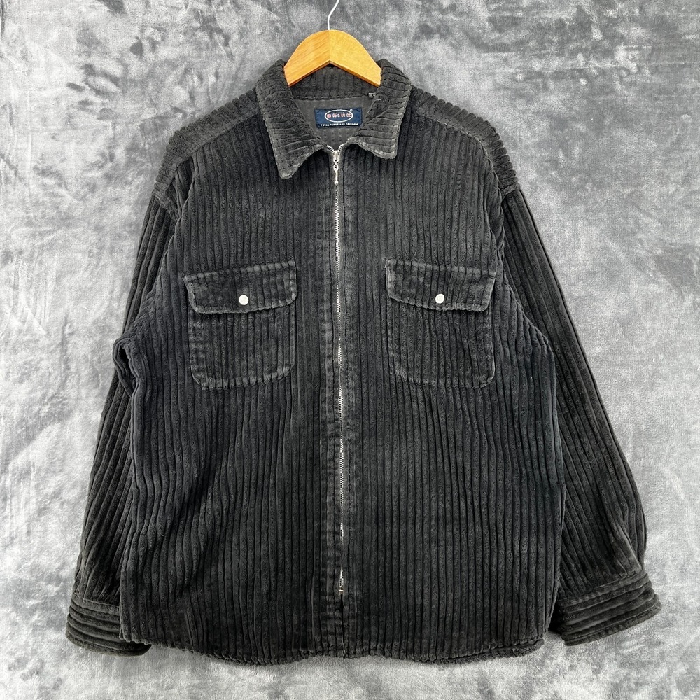 VTG On The Brink Corduroy Jacket Men Large Black Wide Wale Full Zip 90s Grunge